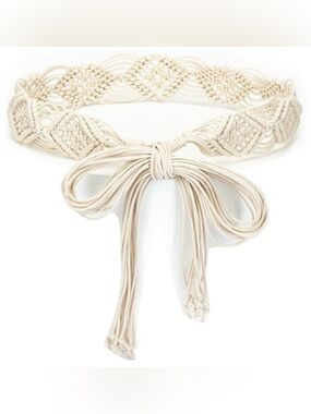 Ralph Lauren Cream Macramé Tie Belt